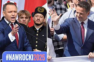 Piotr Nowak/Czarek Sokolowski/PAP/dpa | In der Stichwahl um das Präsidentenamt in Polen trifft der Rechtskonservative Karol Nawrocki (links) auf den Liberalen Rafal Trzaskowski. (Archivbild)