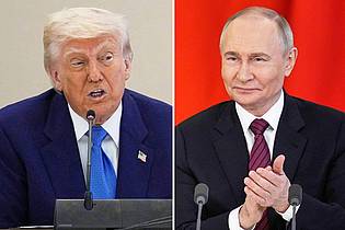 Brandon/Bednyakov/AP/dpa | Donald Trump kann der Idee von Wladimir Putin als Vermittler zwischen dem Iran und Israel etwas abgewinnen. (Archivbild)