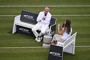 Arne Dedert/dpa | Boris Becker nahm in Bad Homburg einen Podcast mit Andrea Petkovic auf.
